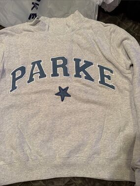 PARKe Embroidered Logo Star varsity Crewneck Sweatshirt - Light Gray/Blue